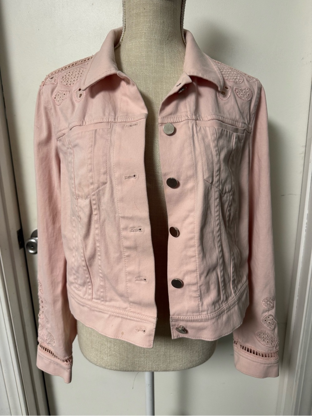 Carlisle Pale Pink Embroidered Denim Jacket
